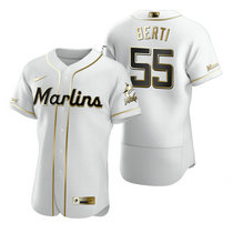 Nike Miami Marlins #55 Jon Berti White Golden Flexbase Authentic Stitched MLB Jersey