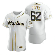 Nike Miami Marlins #62 Jose Urena White Golden Flexbase Authentic Stitched MLB Jersey