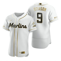 Nike Miami Marlins #9 Lewis Brinson White Golden Flexbase Authentic Stitched MLB Jersey