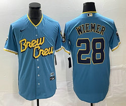 Nike Milwaukee Brewers #28 Joey Wiemer Blue Game 2023 City Authentic Stitched MLB Jersey