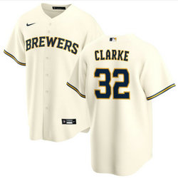 Nike Milwaukee Brewers #32 Taylor Clarke Cream Game Authentic Stitched MLB Jersey