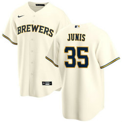 Nike Milwaukee Brewers #35 Jakob Junis Cream Game Authentic Stitched MLB Jersey