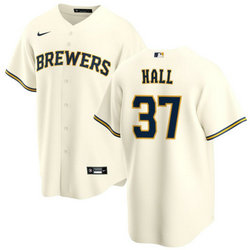 Nike Milwaukee Brewers #37 D.L. Hall Cream Game Authentic Stitched MLB Jersey