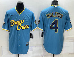 Nike Milwaukee Brewers #4 Paul Molitor Blue Game 2023 City Authentic Stitched MLB Jersey