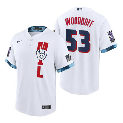 Nike Milwaukee Brewers #53 Brandon Woodruff 2021 All star White Game Authentic Stitched MLB Jersey