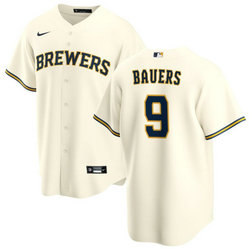 Nike Milwaukee Brewers #9 Jake Bauers Cream Game Authentic Stitched MLB Jersey