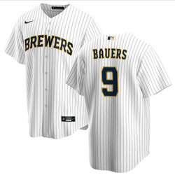 Nike Milwaukee Brewers #9 Jake Bauers White Game Authentic Stitched MLB Jersey