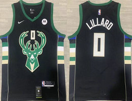 Nike Milwaukee Bucks #0 Damian Lillard Black 2023 With Advertising Authentic Stitched NBA Jersey