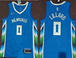 Nike Milwaukee Bucks #0 Damian Lillard City Blue Authentic Stitched NBA Jersey