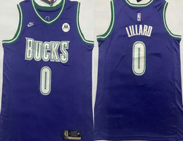 Nike Milwaukee Bucks #0 Damian Lillard Purple 2022-23 With Advertising Authentic Stitched NBA jersey