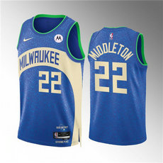 Nike Milwaukee Bucks #22 Khris Middleton Blue 2024 City Stitched NBA Jersey