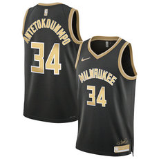 Nike Milwaukee Bucks #34 Giannis Antetokounmpo 2024 Black Gold Authentic Stitched NBA Jersey