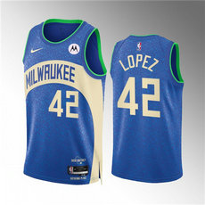 Nike Milwaukee Bucks #42 Robin Lopez Blue 2024 City Stitched NBA Jersey
