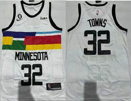 Nike Minnesota Timberwolves #32 Karl Towns White 6 Patch With Advertising Authentic Stitched NBA Jersey
