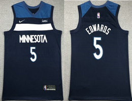 Nike Minnesota Timberwolves #5 Anthony Edwards Navy With Advertising Authentic Stitched NBA Jersey