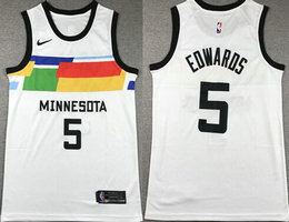 Nike Minnesota Timberwolves #5 Anthony Edwards White 2024 City With Advertising Authentic Stitched NBA Jersey