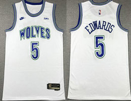 Nike Minnesota Timberwolves #5 Anthony Edwards White classic Authentic Stitched NBA jersey