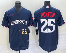 Nike Minnesota Twins #25 Byron Buxton Navy Blue Game Gold 25 on front Authentic stitched MLB jersey