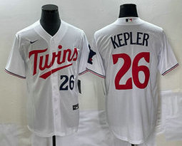 Nike Minnesota Twins #26 Max Kepler White Game Blue #26 front Authentic Stitched MLB jersey