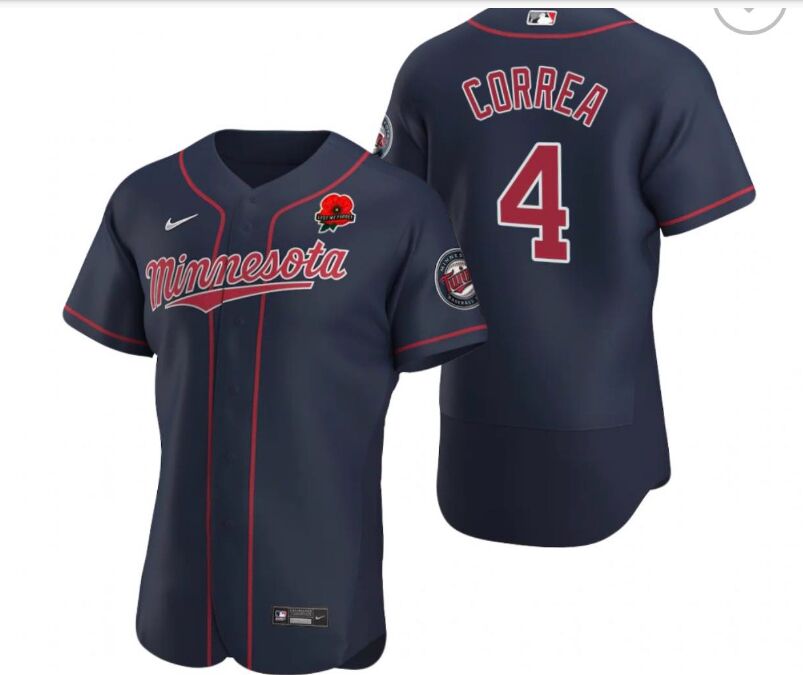 Nike Minnesota Twins #4 Carlos Correa Navy Memorial Day Flexbase Authentic stitched MLB jersey