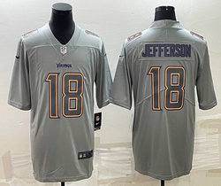 Nike Minnesota Vikings #18 Justin Jefferson Grey Atmosphere sleeves with patch Fashion Authentic Stitched NFL Jersey