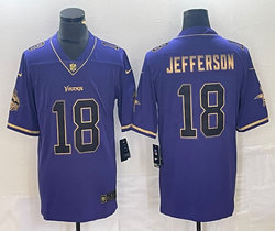 Nike Minnesota Vikings #18 Justin Jefferson Purple Gold Name Authentic Stitched NFL Jersey