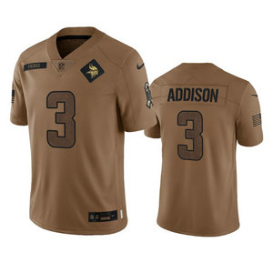 Nike Minnesota Vikings #3 Jordan Addison 2023 Brown Salute To Service Authentic Stitched NFL Jersey