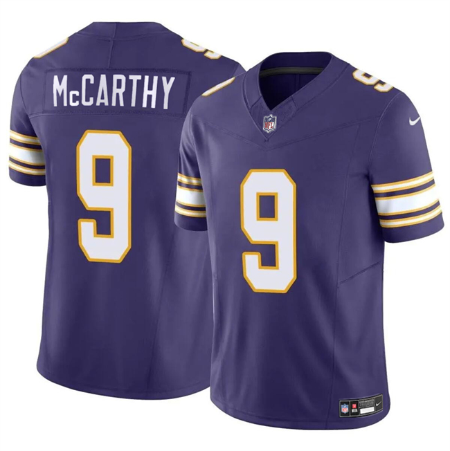 Nike Minnesota Vikings #9 J.J. McCarthy Purple Throwback Vapor Untouchable Authentic Stitched NFL Jersey