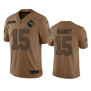 Nike New England Patriots #15 Ezekiel Elliott 2023 Brown Salute To Service Authentic Stitched NFL Jersey