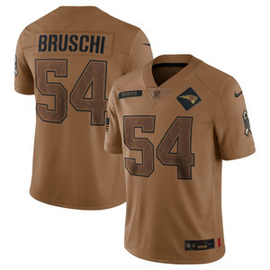 Nike New England Patriots #54 Tedy Bruschi 2023 Brown Salute To Service Authentic Stitched NFL Jersey