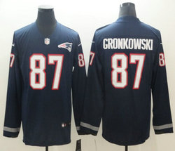 Nike New England Patriots #87 Rob Gronkowski Blue Long sleeve Authentic stitched NFL jersey
