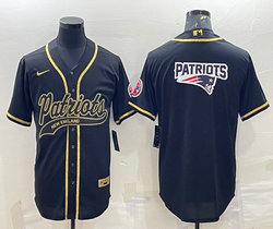 Nike New England Patriots Black Gold Joint Big Logo Authentic Stitched baseball jersey