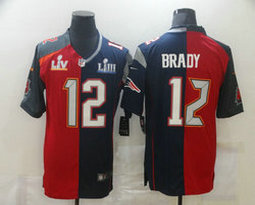 Nike New England Patriots Tampa Bay Buccaneers #12 Tom Brady Split 2021 Super Bowl LV Authentic Stitched NFL Jersey