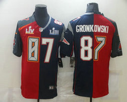 Nike New England Patriots Tampa Bay Buccaneers #87 Rob Gronkowski Split 2021 Super Bowl LV Authentic Stitched NFL Jersey