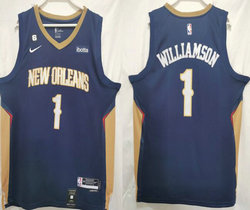 Nike New Orleans Pelicans #1 Zion Williamson Blue 6 patch 22-23 With Advertising Authentic Stitched NBA Jersey