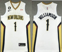 Nike New Orleans Pelicans #1 Zion Williamson White 6 Patch 2022-23 With Advertising NBA Jersey