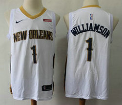 Nike New Orleans Pelicans #1 Zion Williamson White Game With Advertising Authentic Stitched NBA Jersey