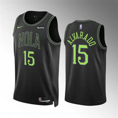 Nike New Orleans Pelicans #15 Jose Alvarado 2024 Black City With Advertising Stitched NBA Jersey