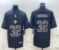 Nike New Orleans Saints #32 Tyrann Mathieu Black Reflective Authentic Stitched NFL jersey
