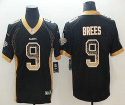 Nike New Orleans Saints #9 Drew Brees Drift Fashion Black Vapor Untouchable Limited Authentic Stitched NFL Jersey