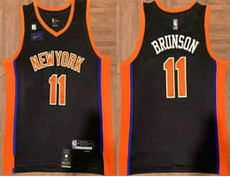 Nike New Yok Knicks #11 Jalen Brunson Black 6 Patch Authentic Stitched NBA jersey