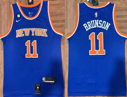 Nike New Yok Knicks #11 Jalen Brunson Blue 6 Patch Authentic Stitched NBA jersey