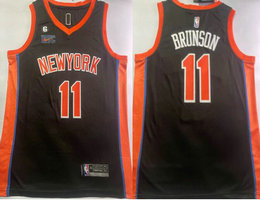 Nike New Yok Knicks #11 Jalen Brunson Navy Blue 6 Patch Authentic Stitched NBA jersey