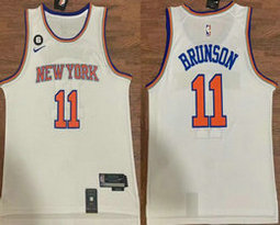 Nike New Yok Knicks #11 Jalen Brunson White 6 Patch Authentic Stitched NBA jersey