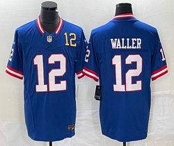 Nike New York Giants #12 Darren Waller Royal Gold 12 in front 2023 F.U.S.E Authentic Stitched NFL Jersey