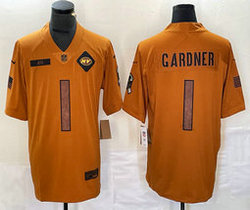 Nike New York Jets #1 Ahmad Sauce Gardner 2023 Brown Salute To Service Authentic Stitched NFL Jersey