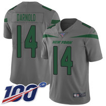 Nike New York Jets #14 Sam Darnold With NFL 100th Season Patch Grey Inverted Legend Vapor Untouchable Authentic Stitched NFL jersey