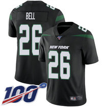 Nike New York Jets #26 Le'Veon Bell With NFL 100th Season Patch Black Vapor Untouchable Authentic Stitched NFL jersey