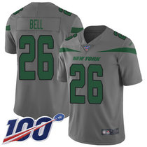 Nike New York Jets #26 Le'Veon Bell With NFL 100th Season Patch Grey Inverted Legend Vapor Untouchable Authentic Stitched NFL jersey