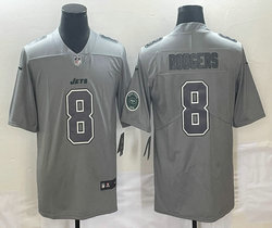 Nike New York Jets #8 Aaron Rodgers Grey Atmosphere sleeves with patch Authentic Stitched NFL Jersey